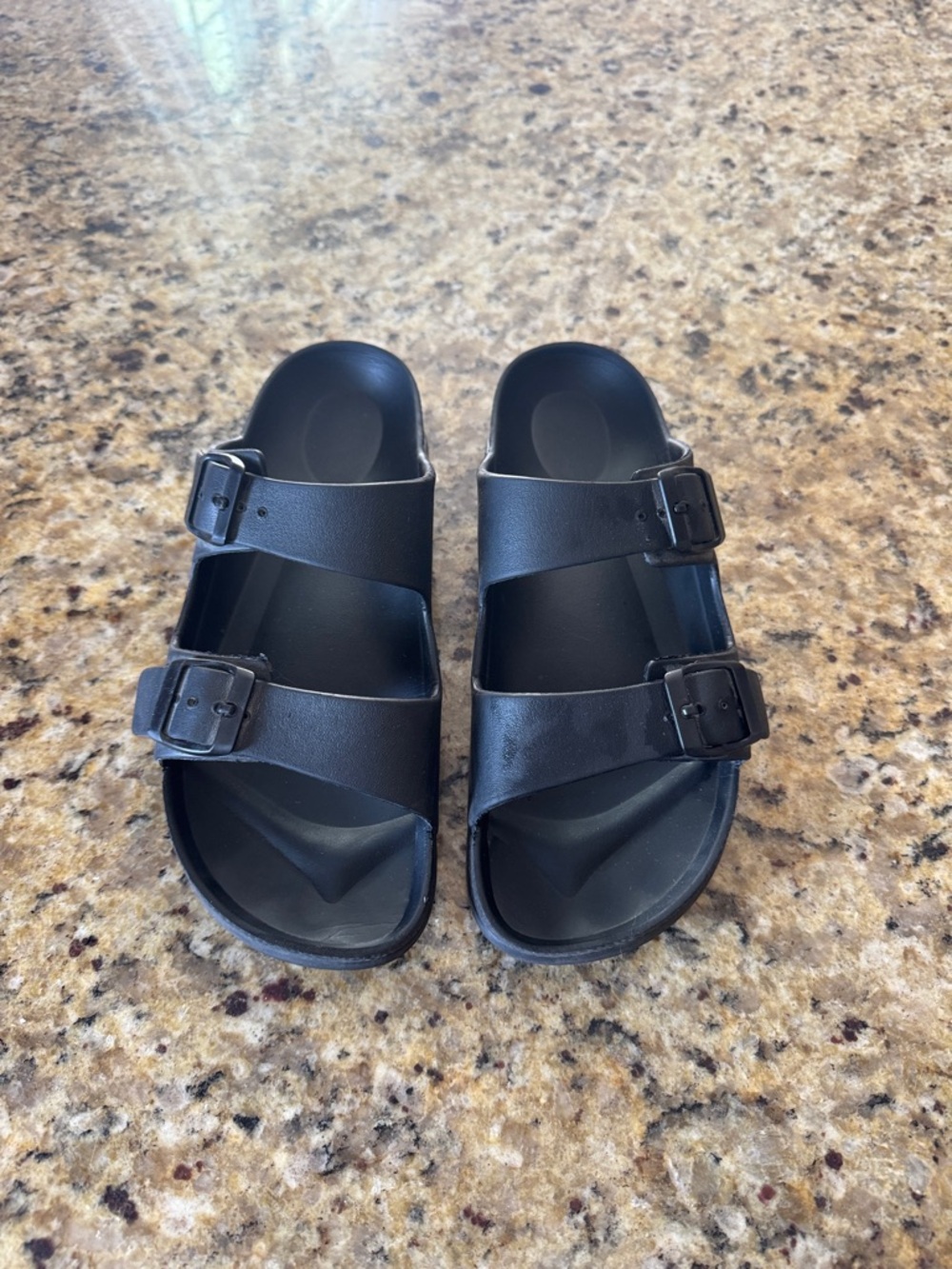 Women’s Double-Buckle Black Slide Sandals
